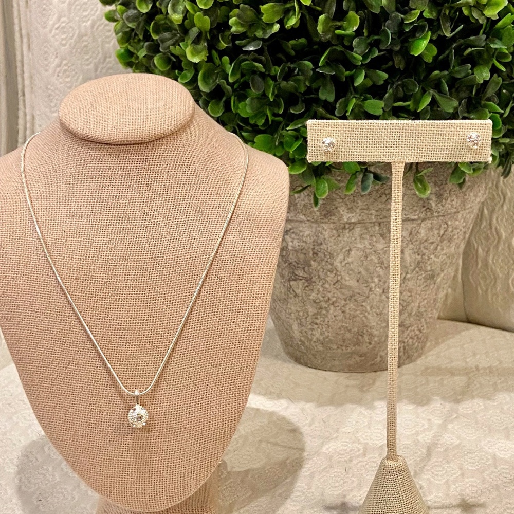S14-BUNDLE ONLY-Silver & Rhinestone Necklace & Earrings Set
